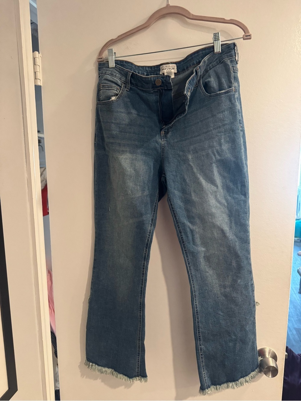 For The Republic Medium Wash Wide Leg Jeans with Frayed Hem size 12